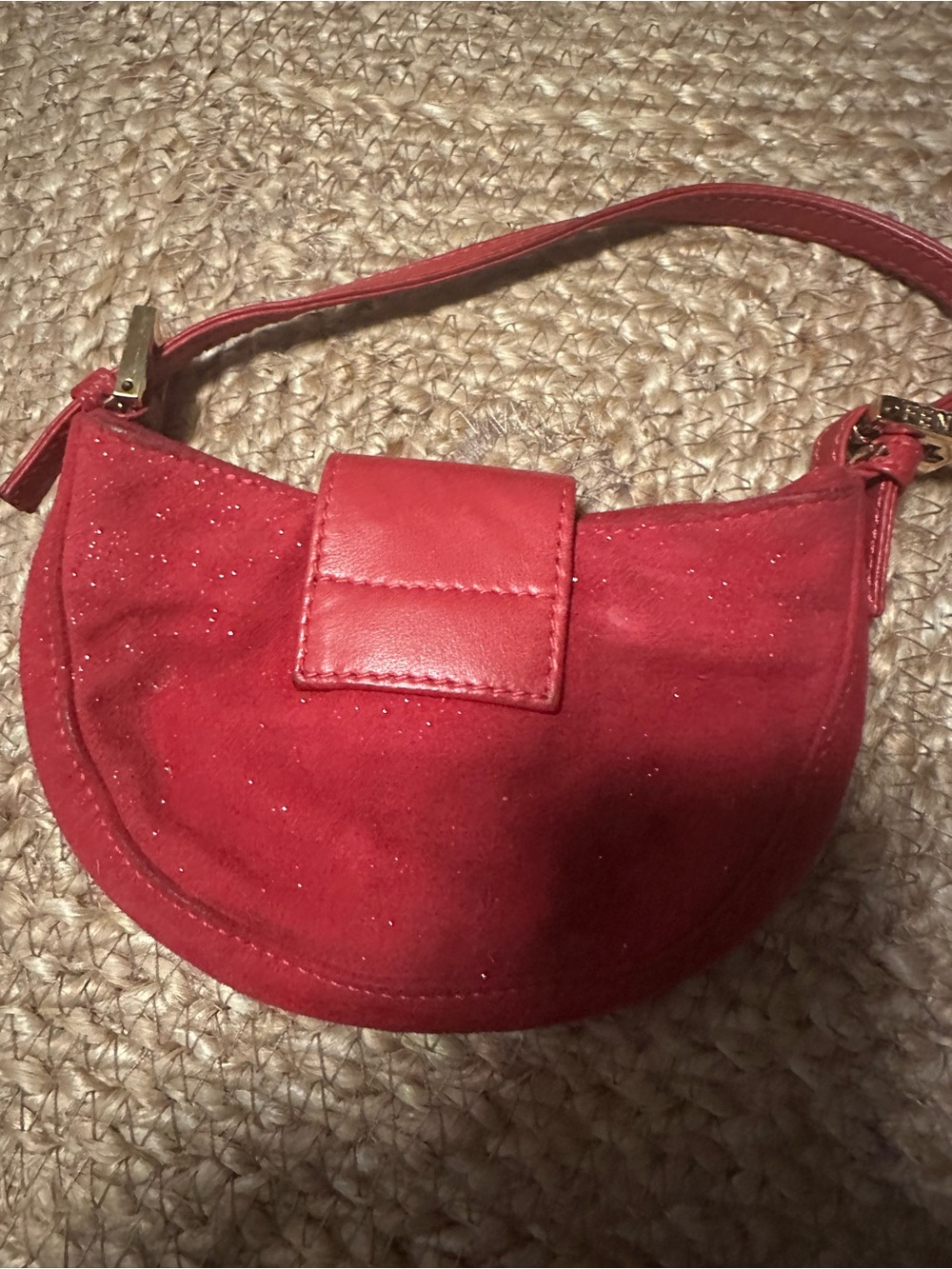 Fendi Pink Suede Mini Baguette Croissant Bag Zucca FF Logo Vintage - Picture 3 of 16